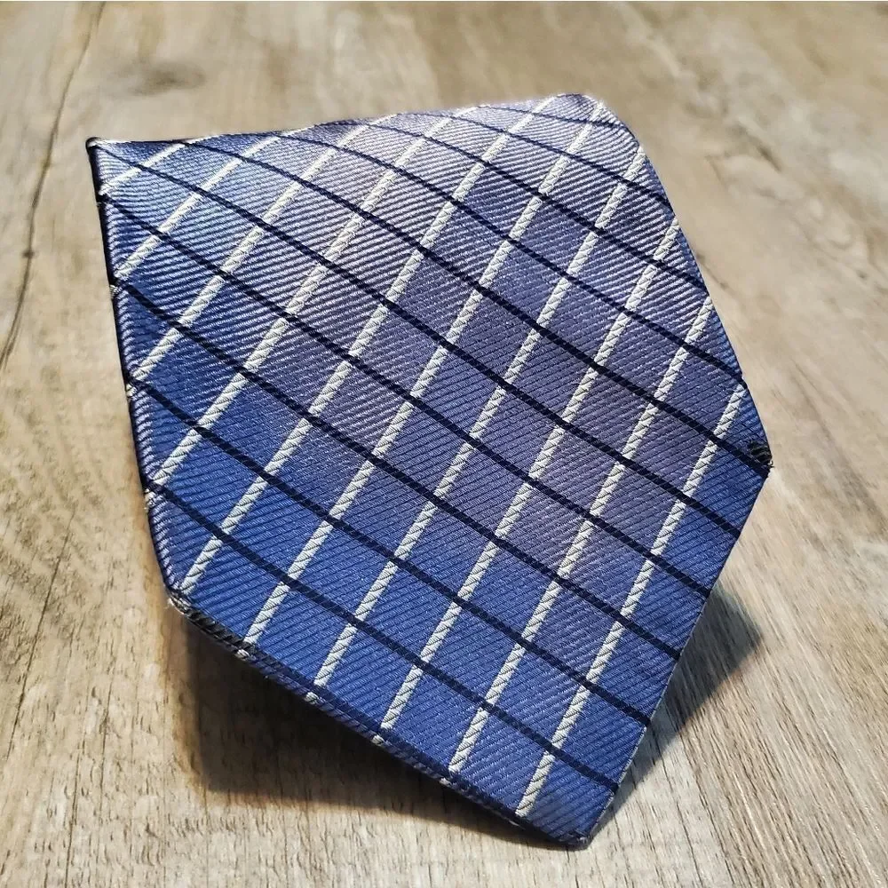 Brooks Brothers Makers Silk Tie Gold Blue Basket Weave Geometric 58 x 3.75